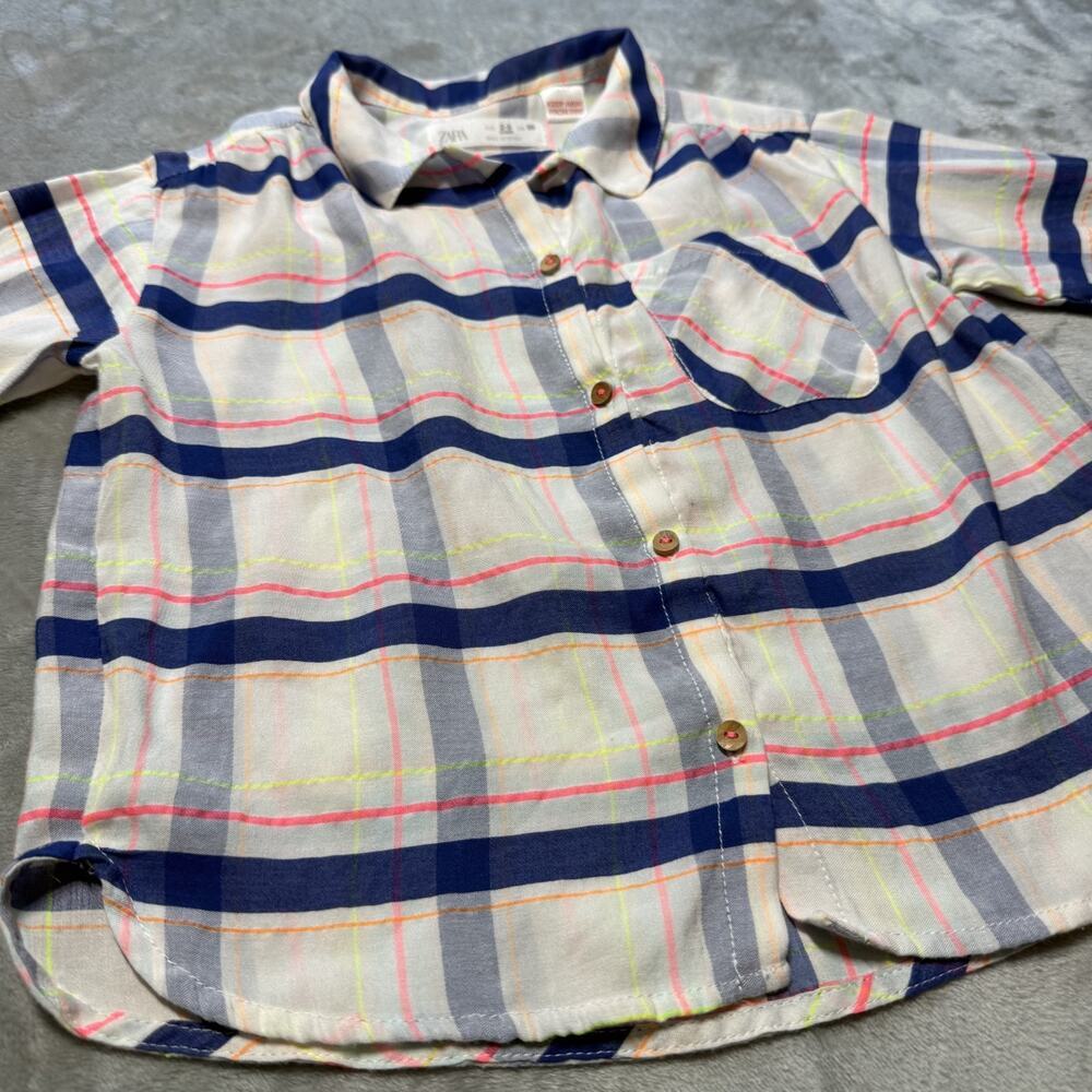 ZARA Kids 2-3 Years Plaid Button Up Shirt 98cm Neon Stripe Unisex Boys Girls - Picture 3 of 6